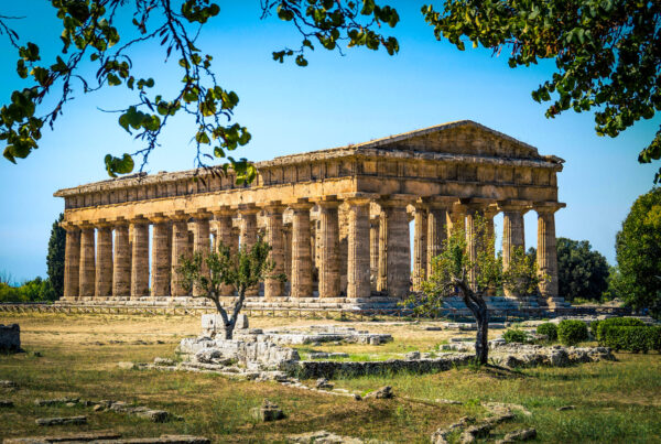 Classical greek temple at ruins of ancient city Paestum, Italy