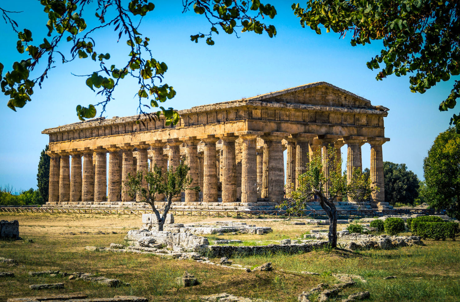 Classical greek temple at ruins of ancient city Paestum, Italy