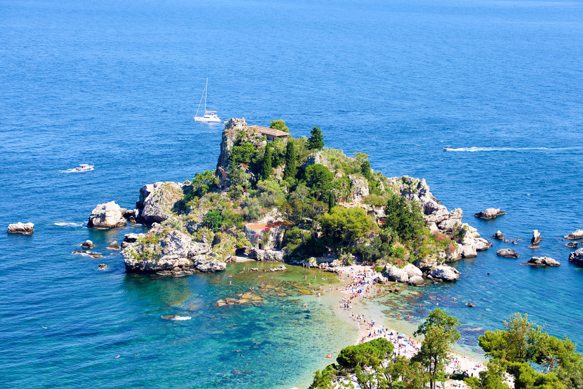 beautiful view of isola bella island in taormina